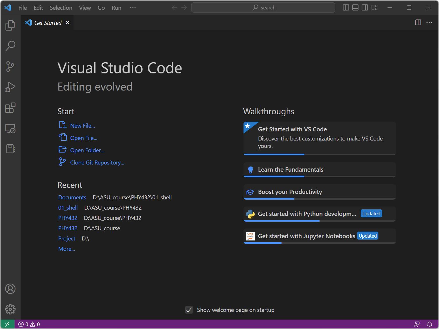 Visual Studio Code get started screenshot