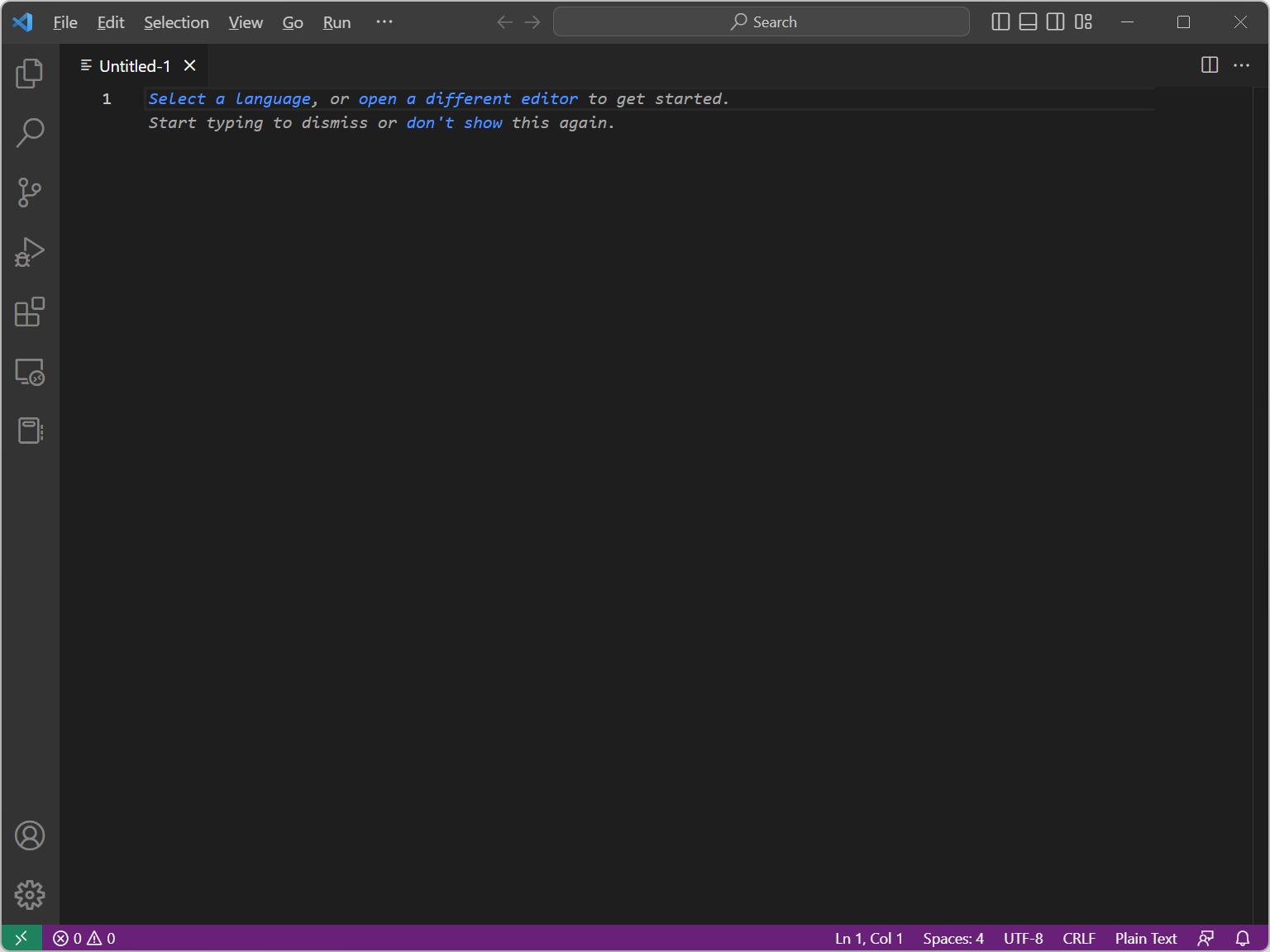 Visual Studio Code new file